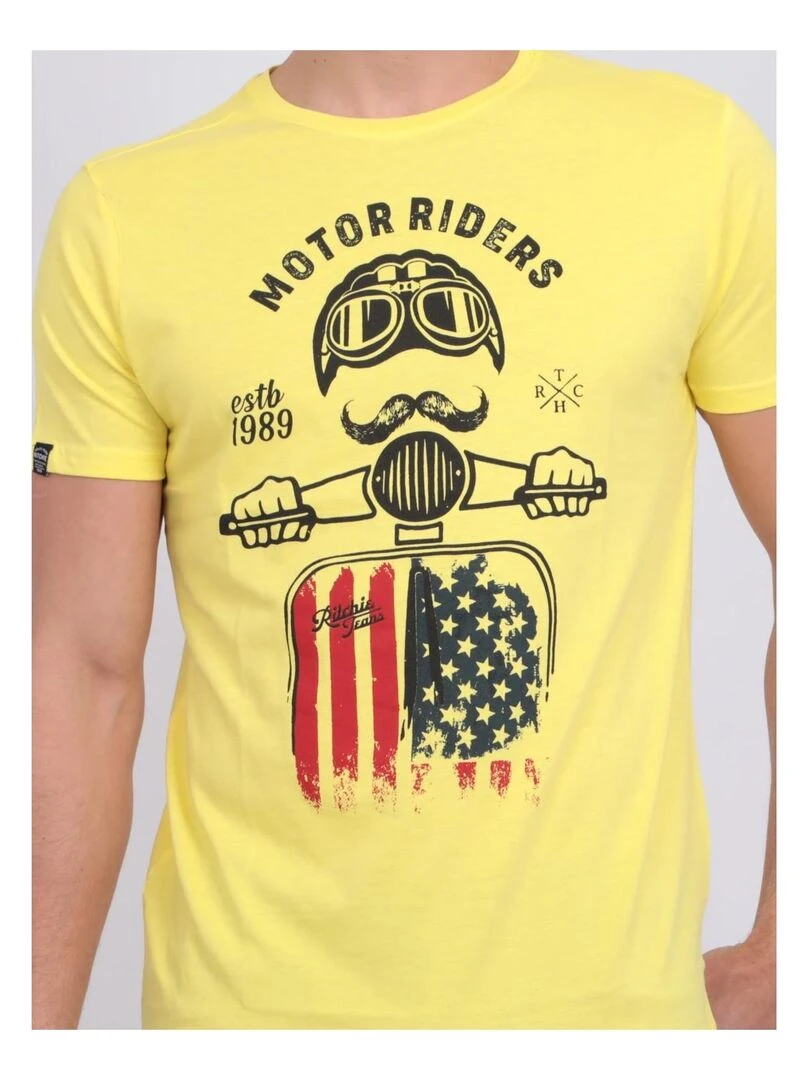 T shirt col rond pur coton NOFOUK   Jaune