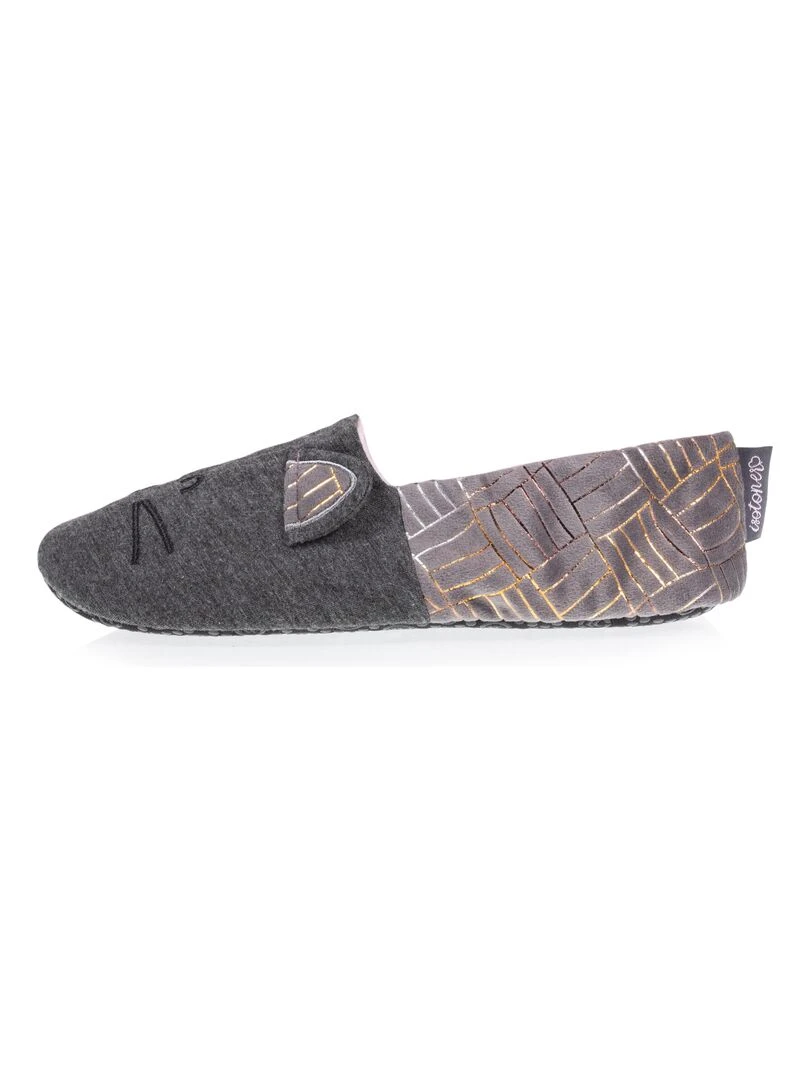 Chaussons slippers Femme 3D Gris chiné foncé   Gris chiné