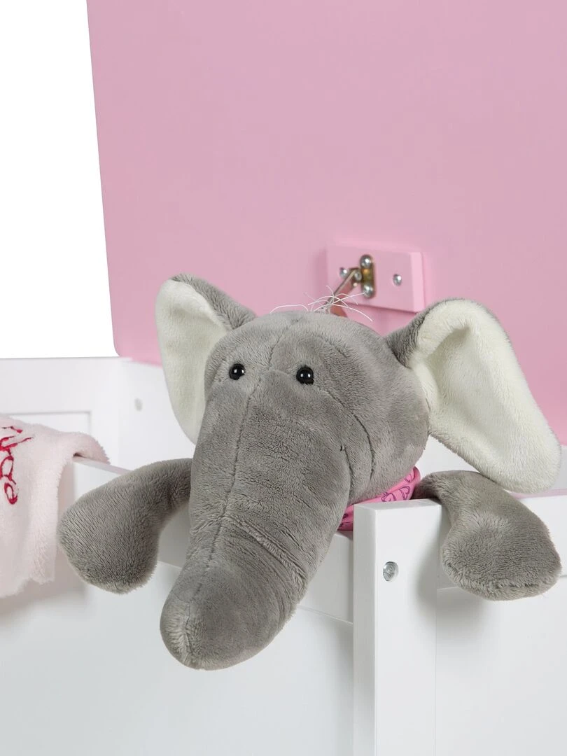 ROBA Banc Coffre à Jouets "Krone" en Bois pour Enfant Fermeture Douce Rose/Motif Conte de Fées Blanc Rose