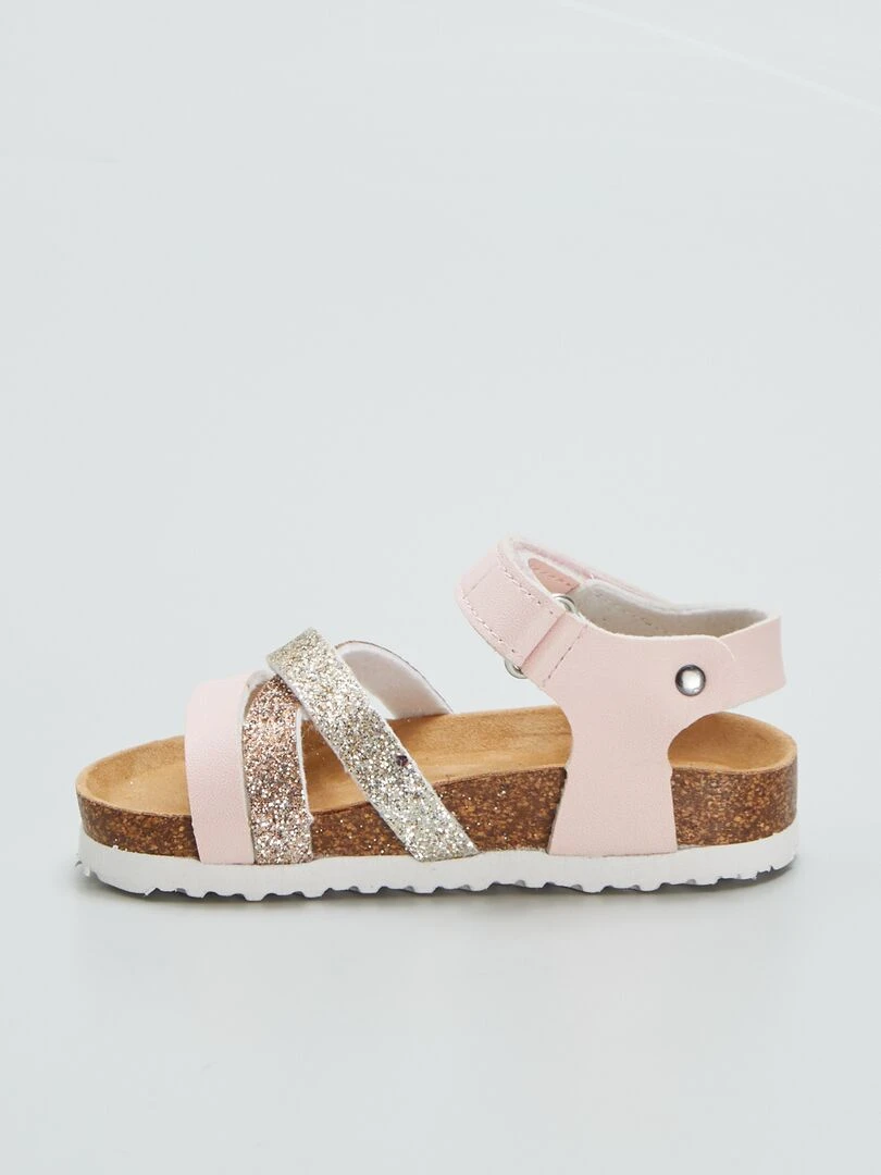 Sandales pailletées à scratchs   Rose