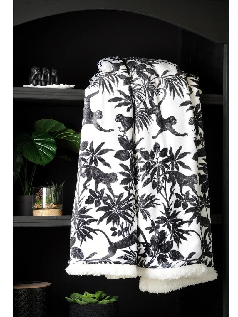Plaid imprimé jungle en nb Noir