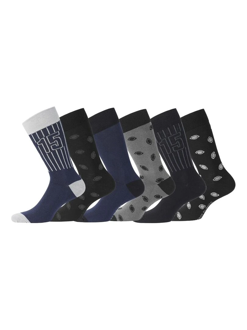Lot de 6 Paires de Chaussettes de ville coton homme Serge Blanco Bleu