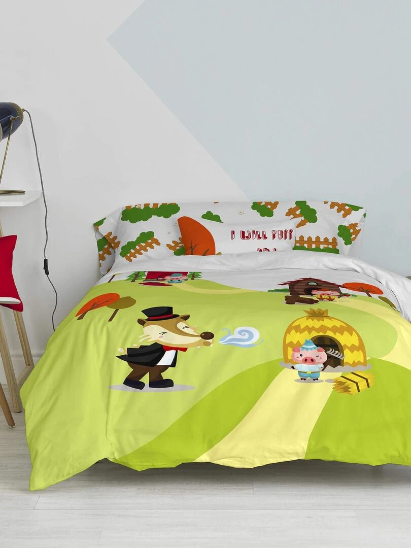 Parure housse de couette 2 pièces Piggys "Happyfriday" Jaune