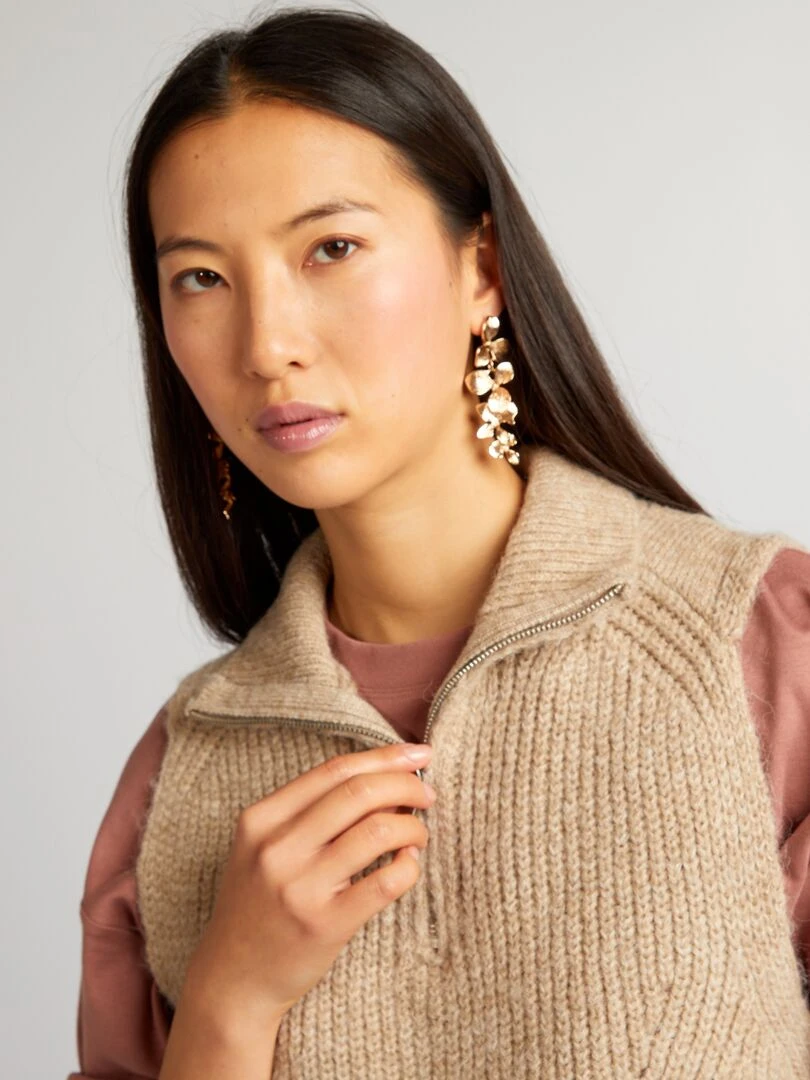 Pull sans manches col montant zippé   Beige