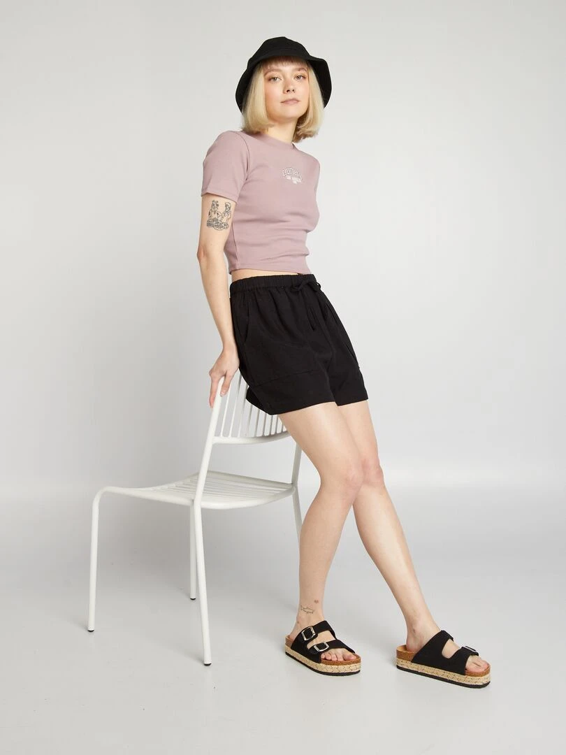 Crop top côtelé uni 'California'   Rose