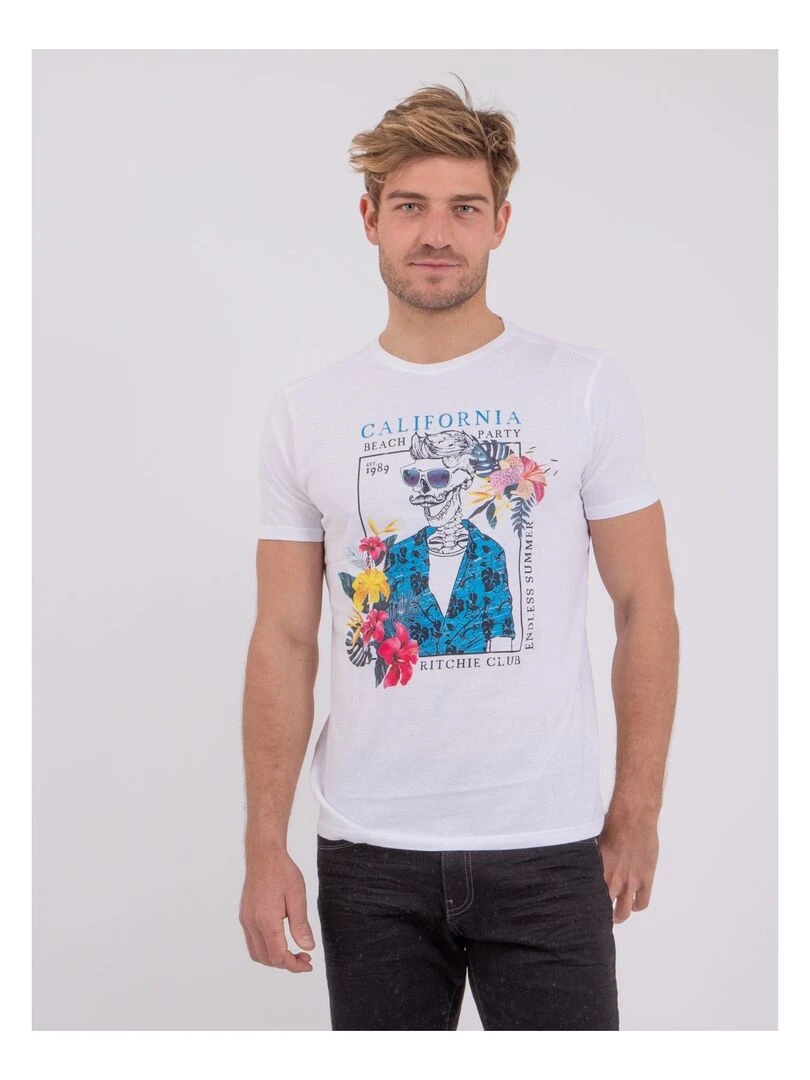 T shirt manches courtes col rond pur coton NUMILAN Blanc