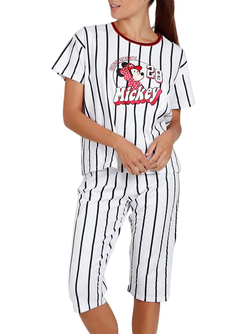 Pyjama pantacourt t shirt Mickey Beisbol Disney blanc Blanc