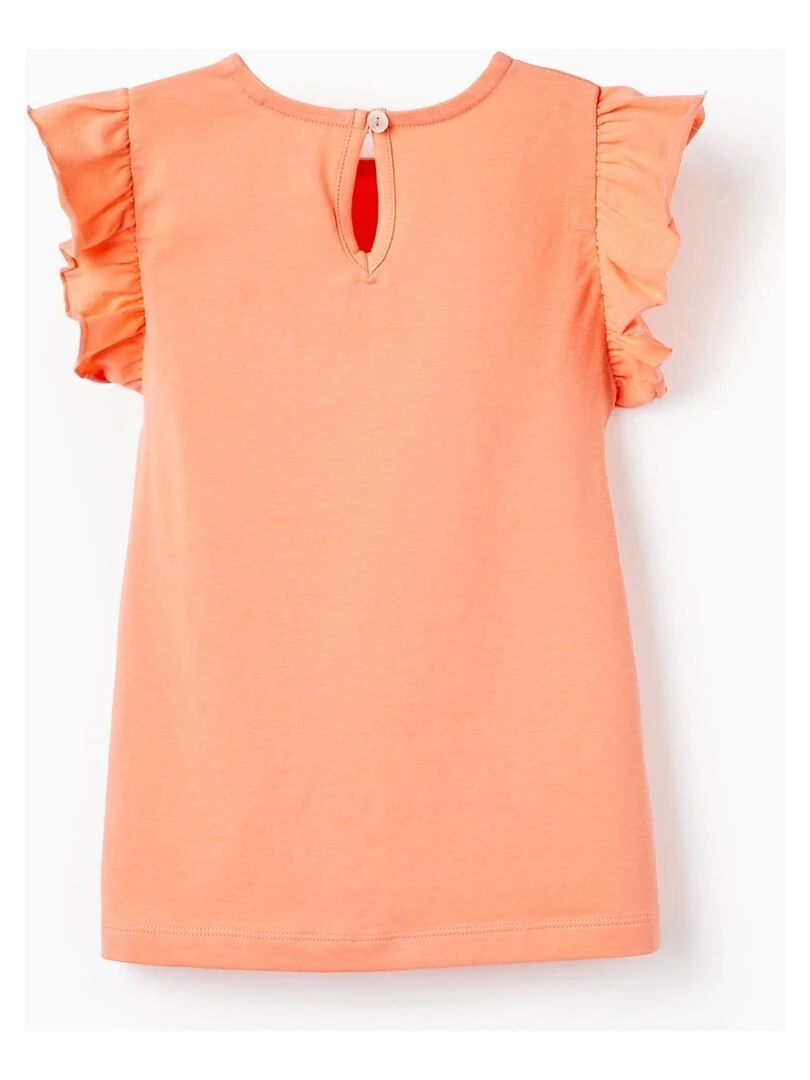 T Shirt en coton pour fille manches courtes Blanc Orange clair