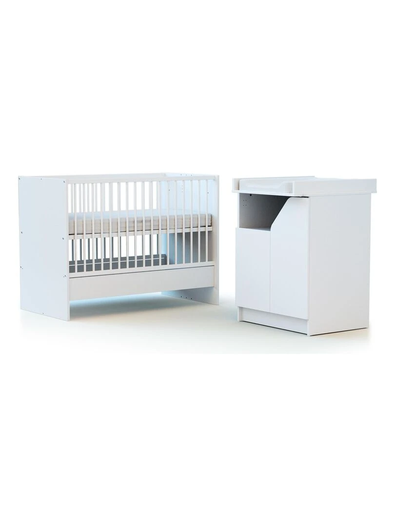 AT4 Combiné lit bébé évolutif CARNAVAL en bois Blanc