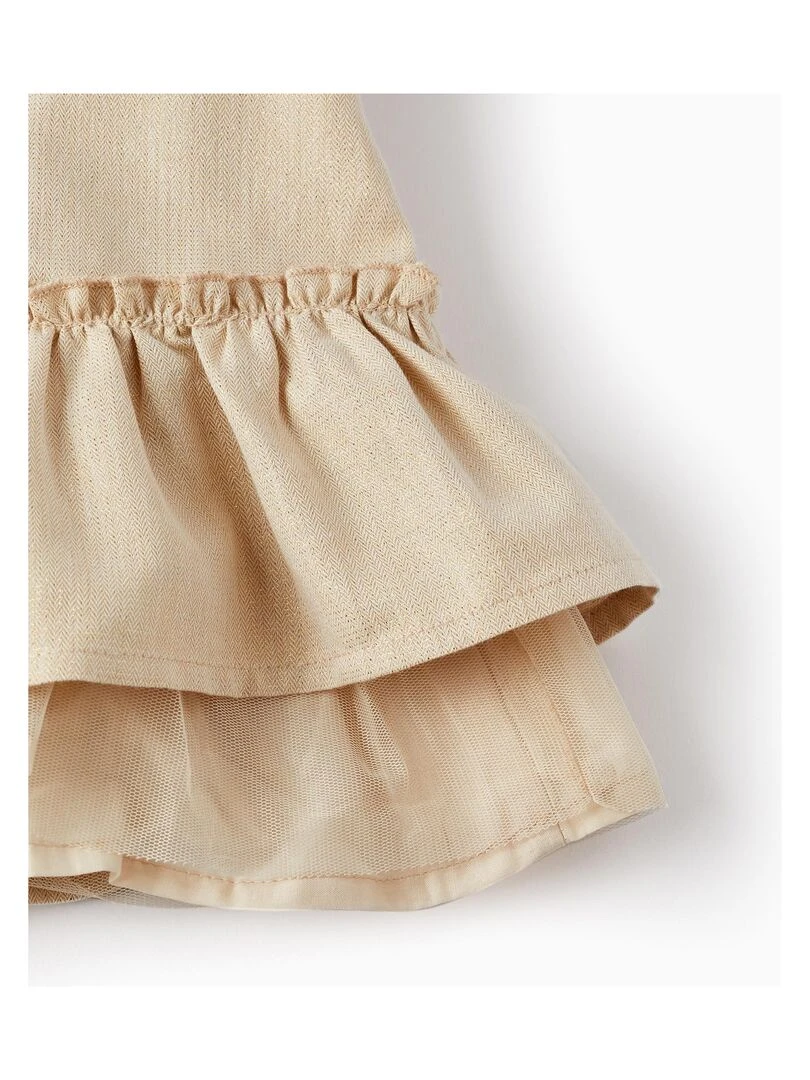 Robe avec Volants et Fils Lurex pour Bébé Fille manches courtes CÉRÉMONIE   Beige