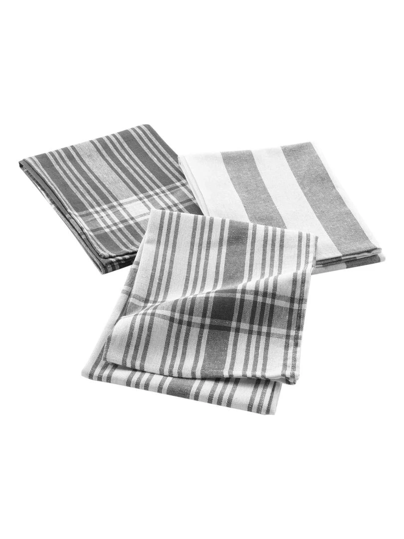 3 Serviettes torchons coton tisse Bayados gris anthracite