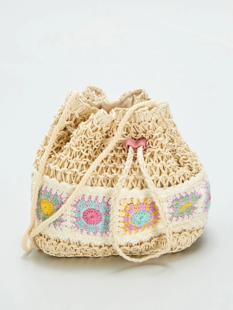 Sac seau en osier Beige
