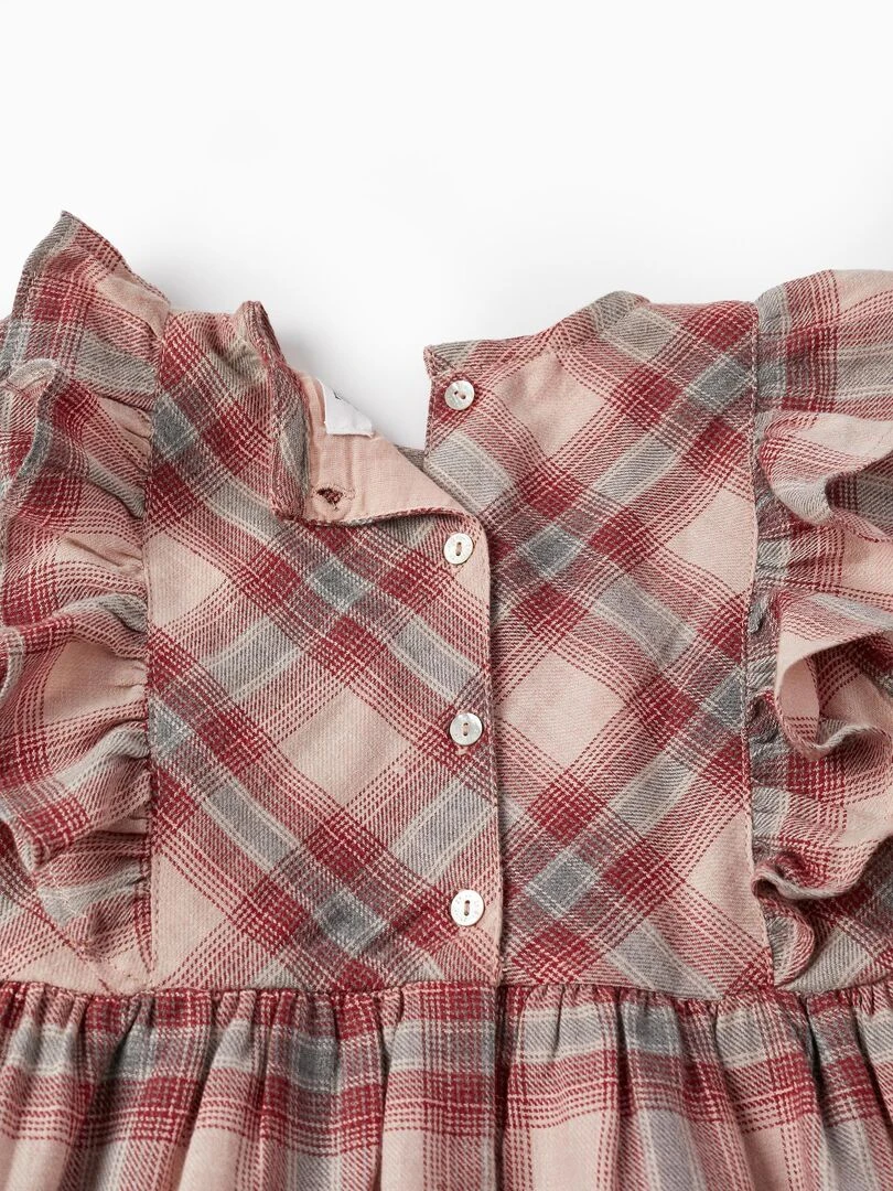 Robe à carreaux pour fille manches longues  LITERATURE CLUB   Rose clair