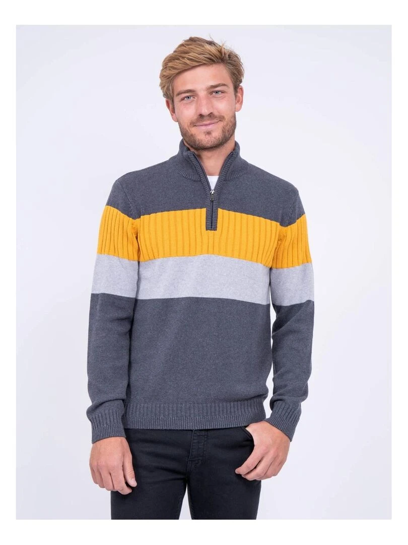 Pull col montant zippé pur coton LENAR gris anthracite