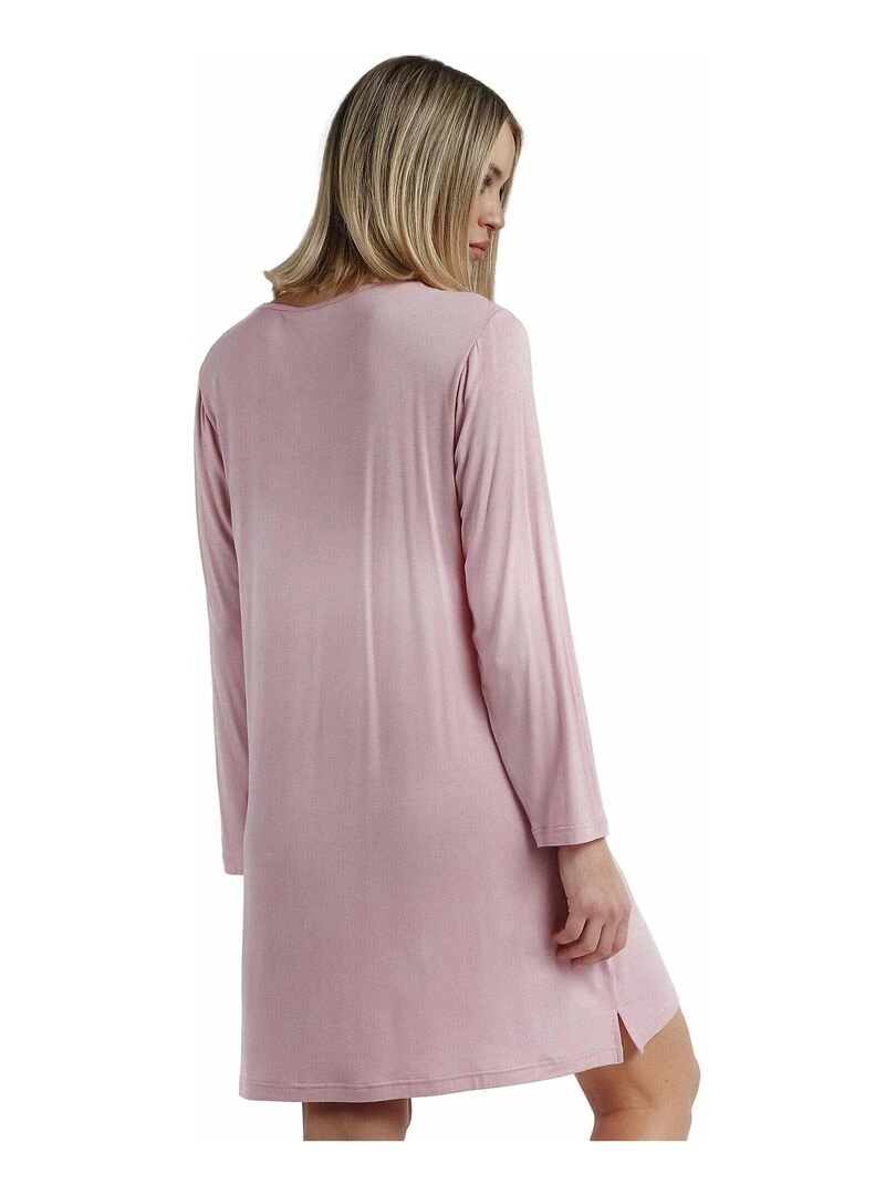 Chemise de nuit manches longues Satin Bands Rose