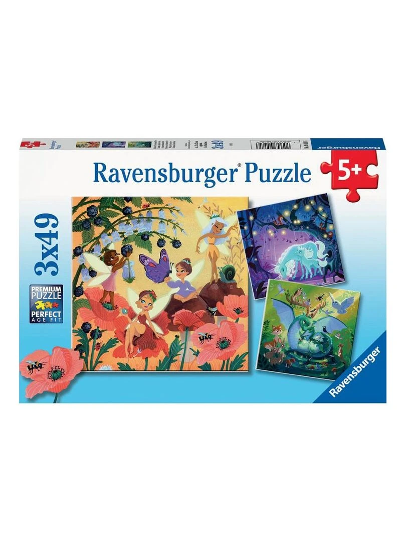 Puzzles 3x49 p licorne dragon et fée N/A