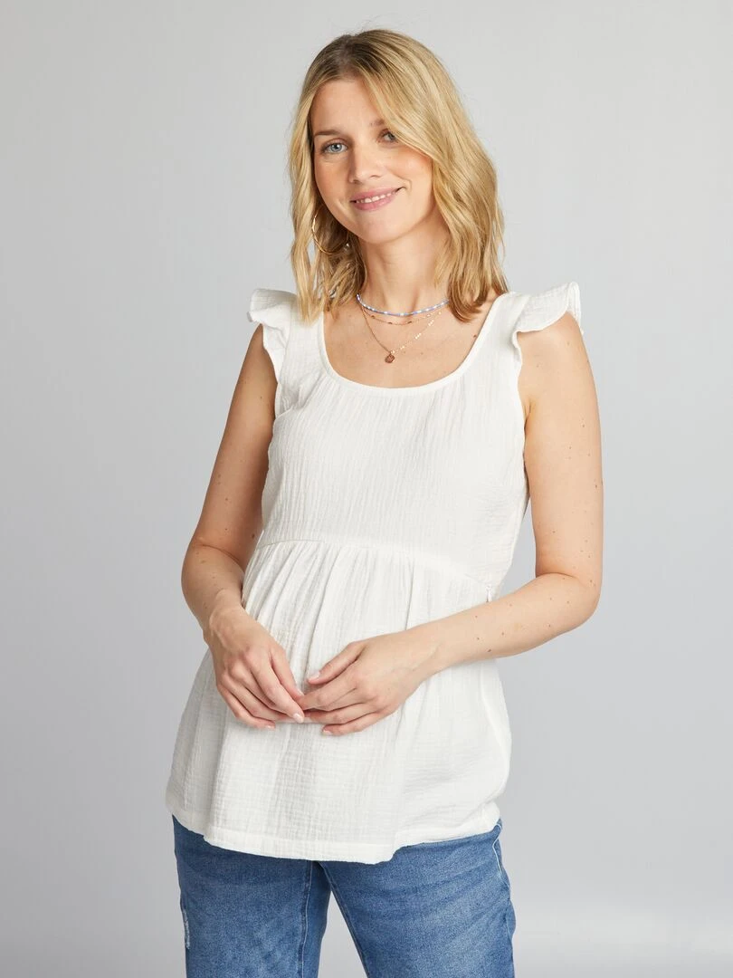 Blouse d'allaitement en gaze de coton   blanc
