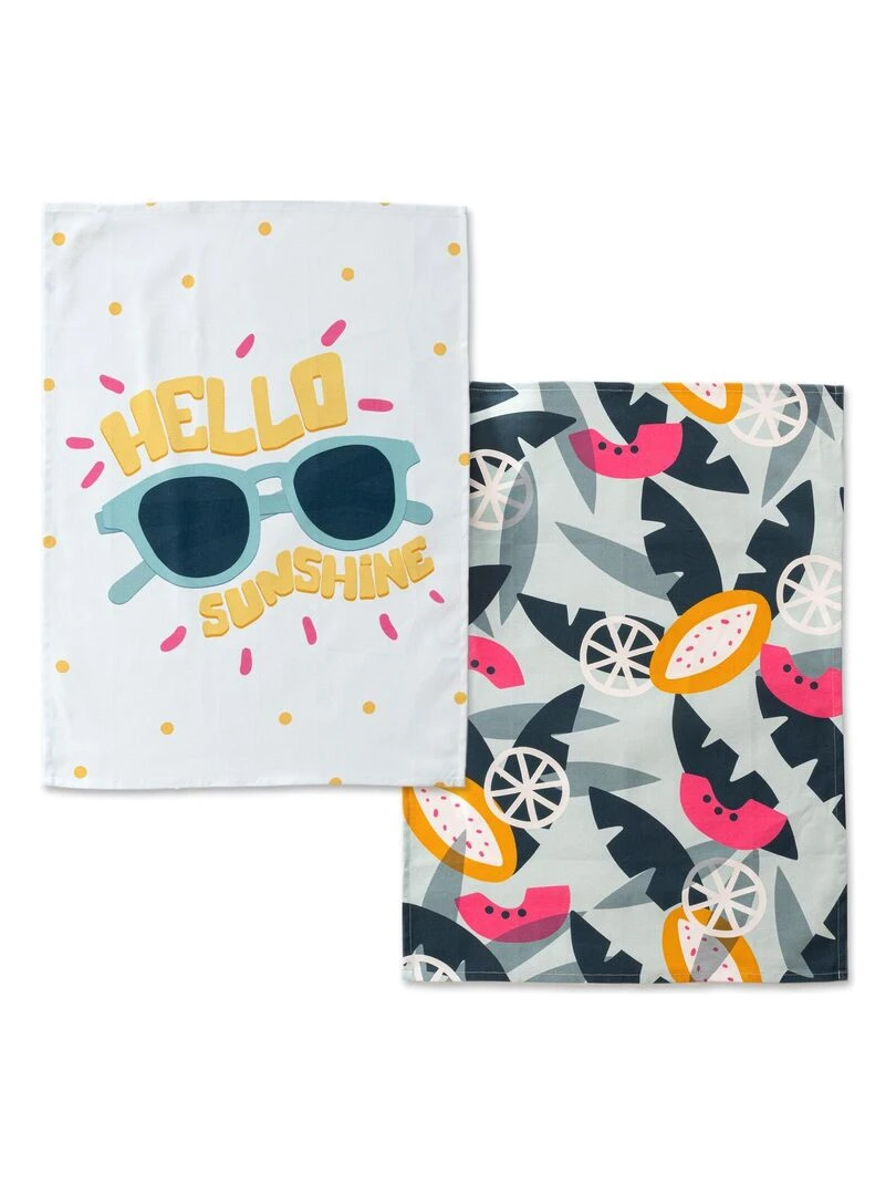 Torchon (2 pièces) Hello sunshine "Happyfriday" Blanc