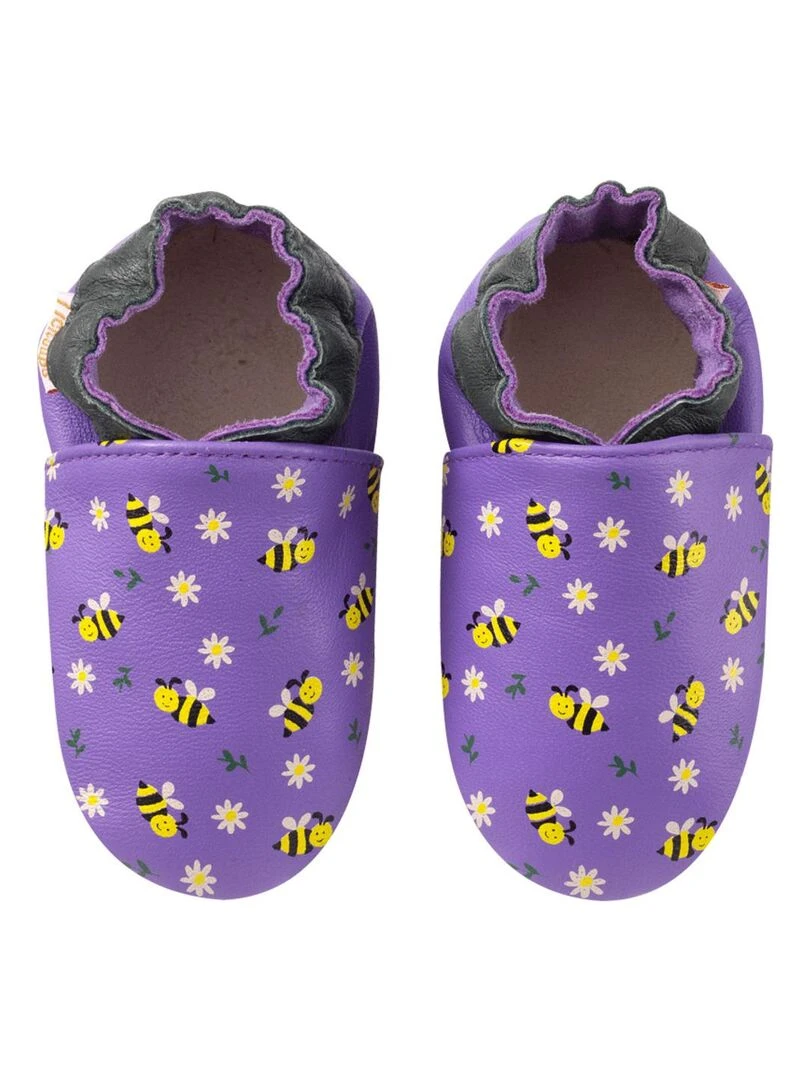 Chaussons cuir bébé Mireille les abeilles Violet