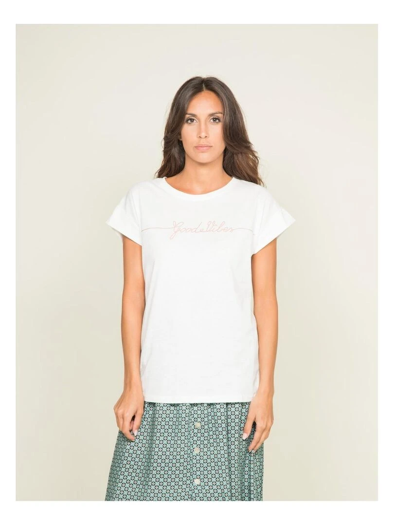 T shirt col rond message FIBES Blanc