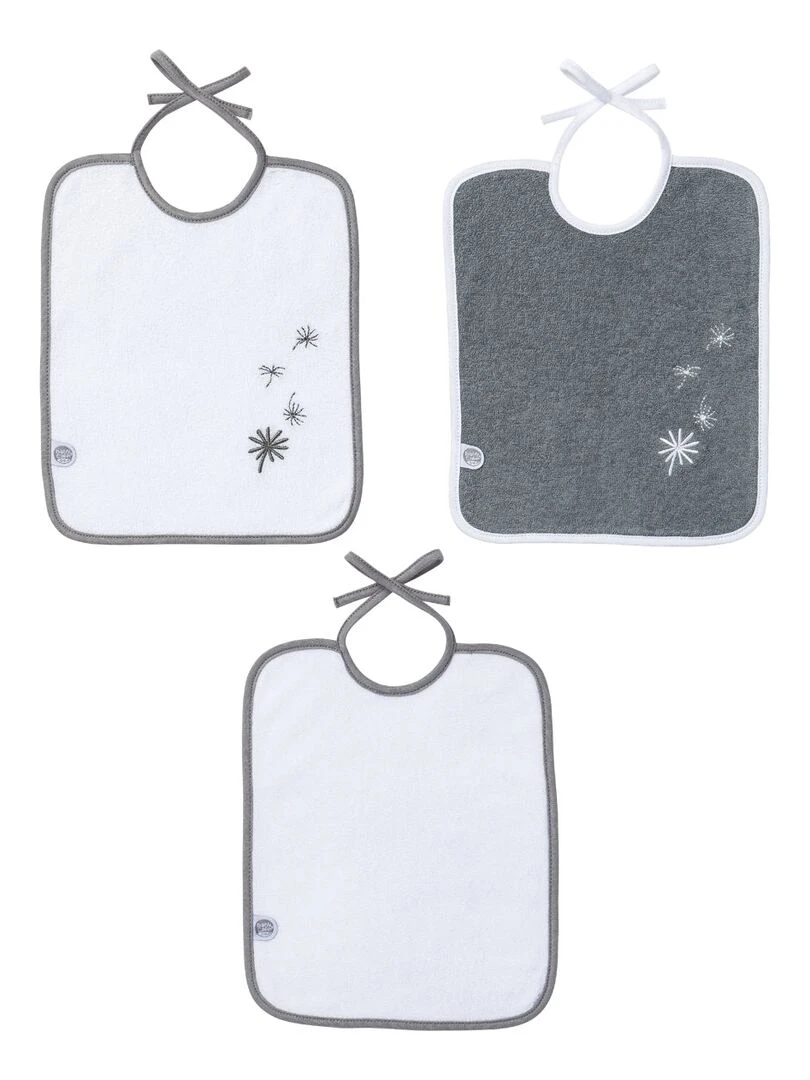 Lot de 3 bavoirs bio Jeune Pousse naissance Blanc
