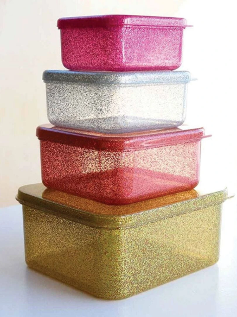 Lot de 4 boîtes à goûter à paillettes Gold blush   Argenté