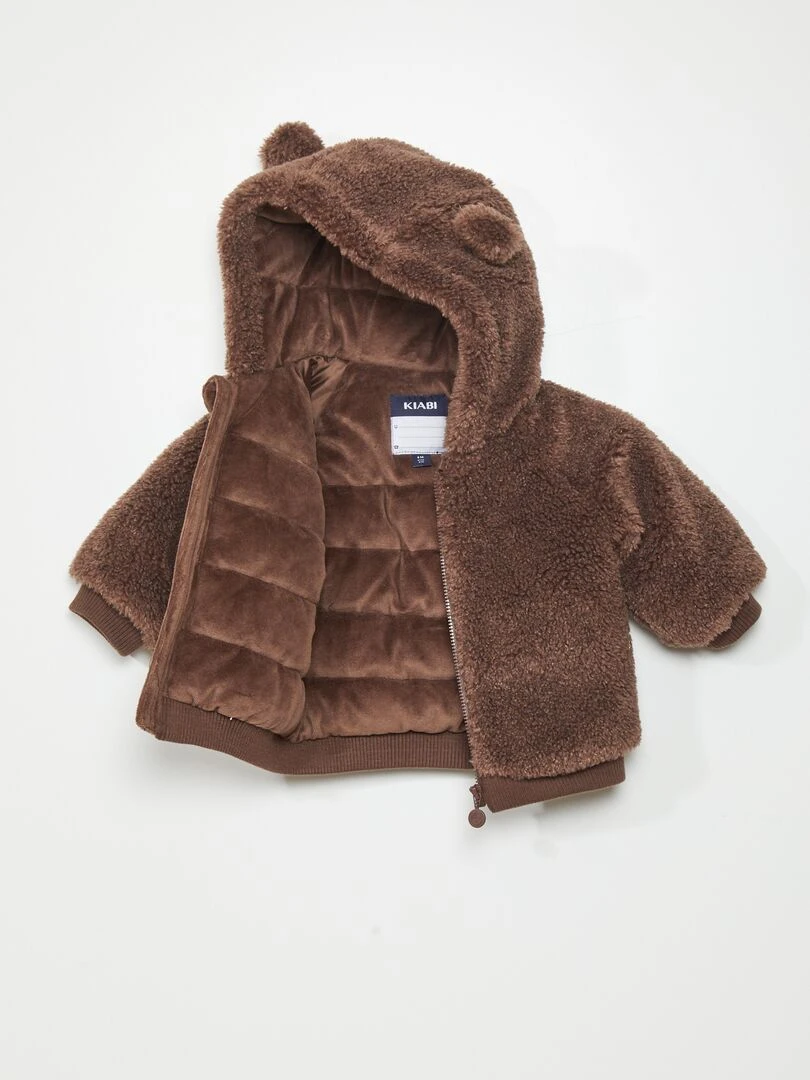 Manteau en sherpa à capuche   Marron foncé