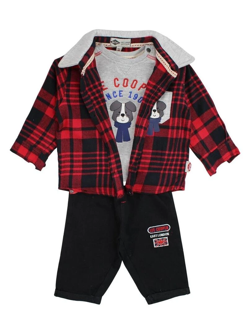 Lee Cooper Ensemble T shirt pantalon chemise bébé garçon Imprimé Logo Rouge