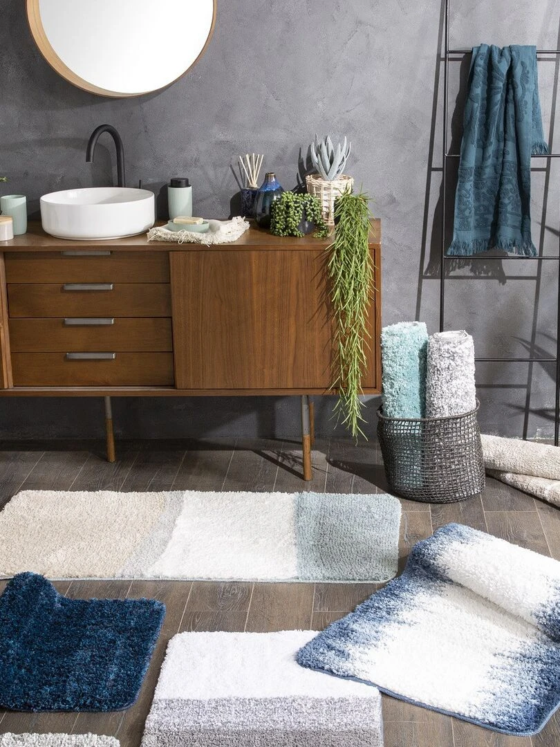 Guy Levasseur   Tapis de bain en polyester fantaisie bleu et blanc   Bleu