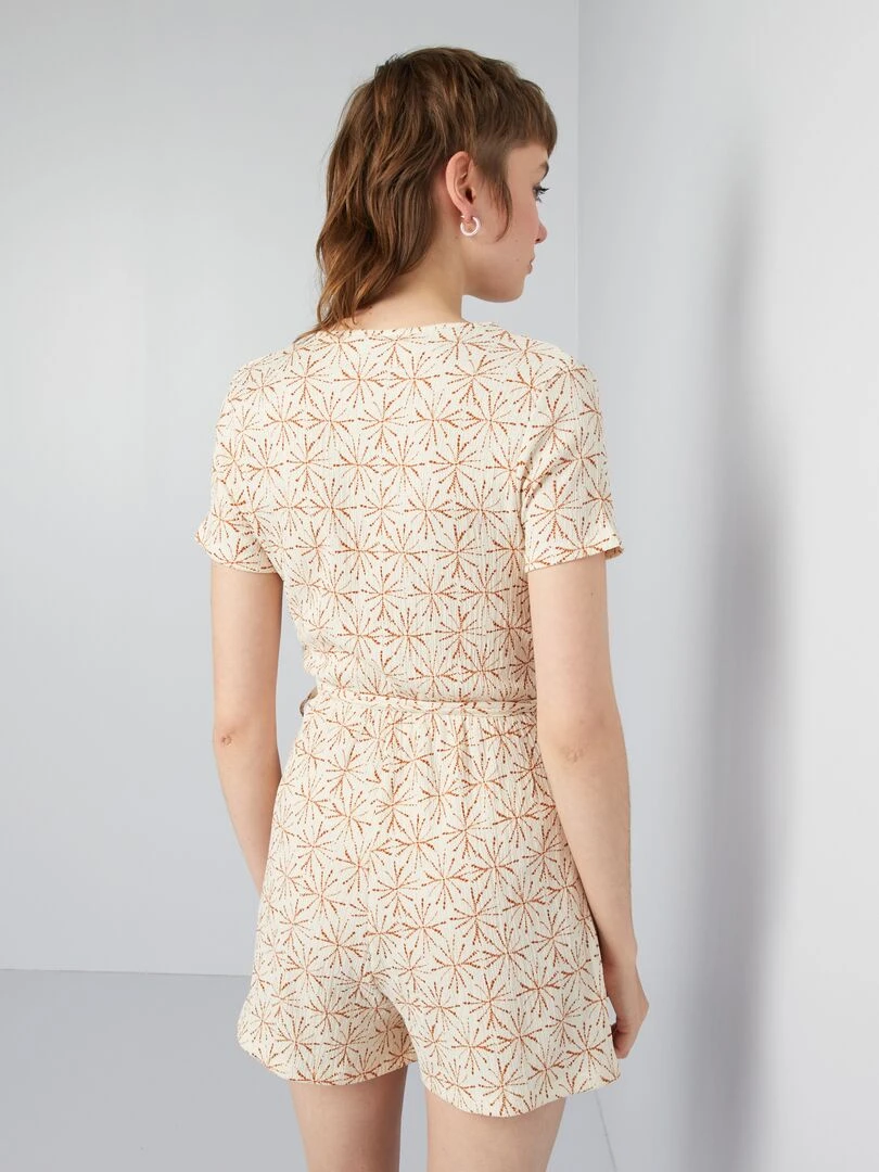 Combishort imprimé col cache coeur   Beige