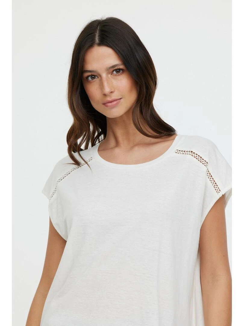 Lee Cooper   T Shirt manches courtes coton/lin regular ANIELE SM   Beige