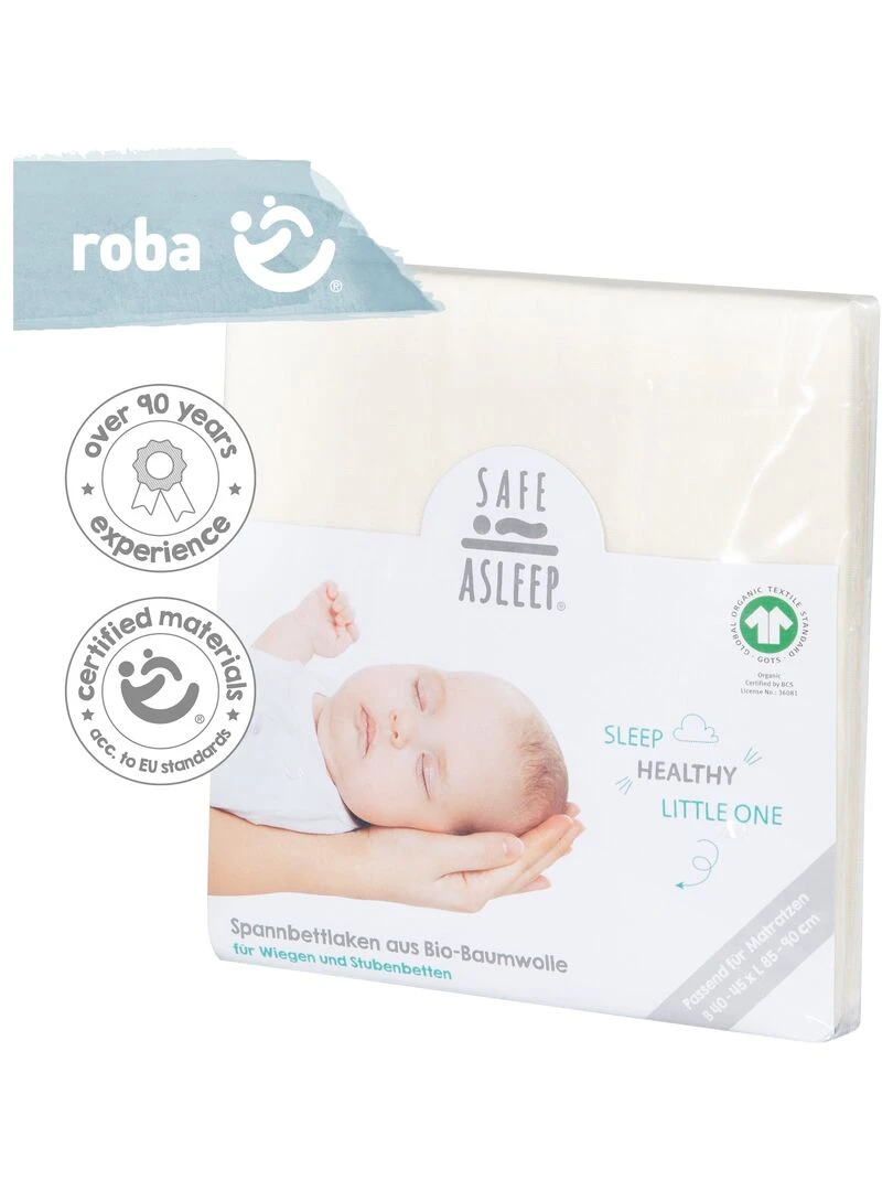 ROBA Drap Housse Bébé Extensible "safe asleep®" 60x120 cm à 70x140 cm   Blanc Canadien   Blanc cassé