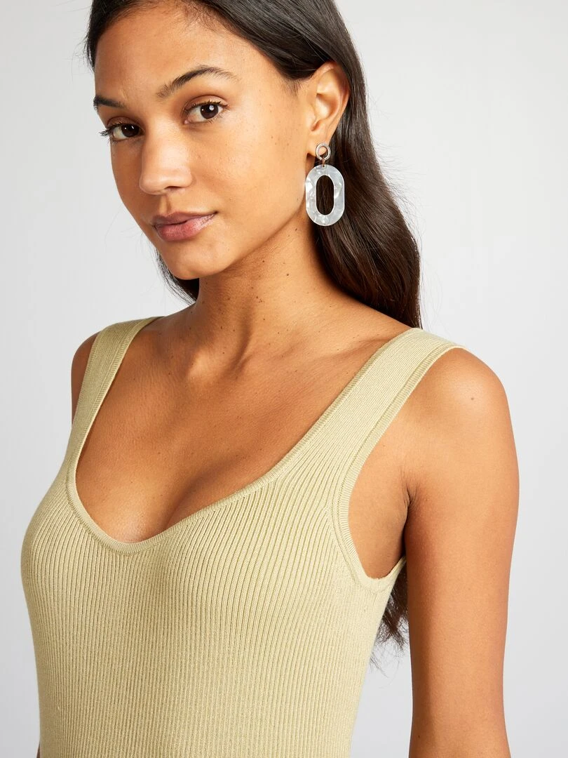 Robe tube midi en maille côtelée   Kaki