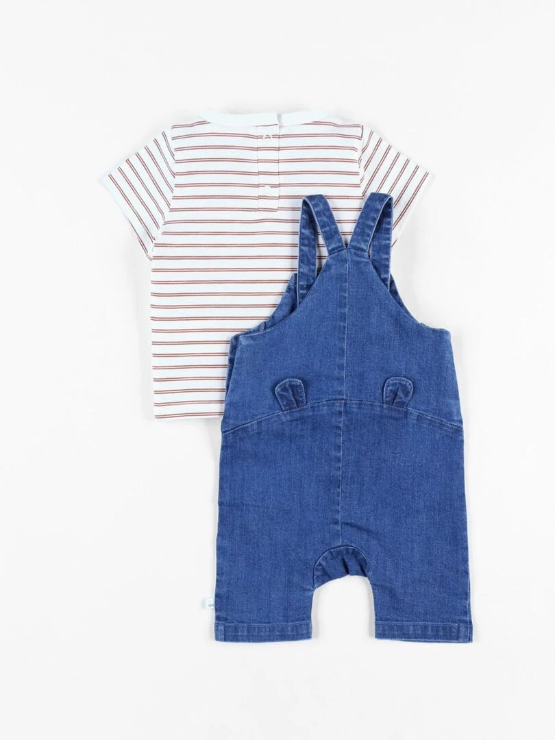 Set salopette denim + t shirt caramel/écru Noukie's Bleu