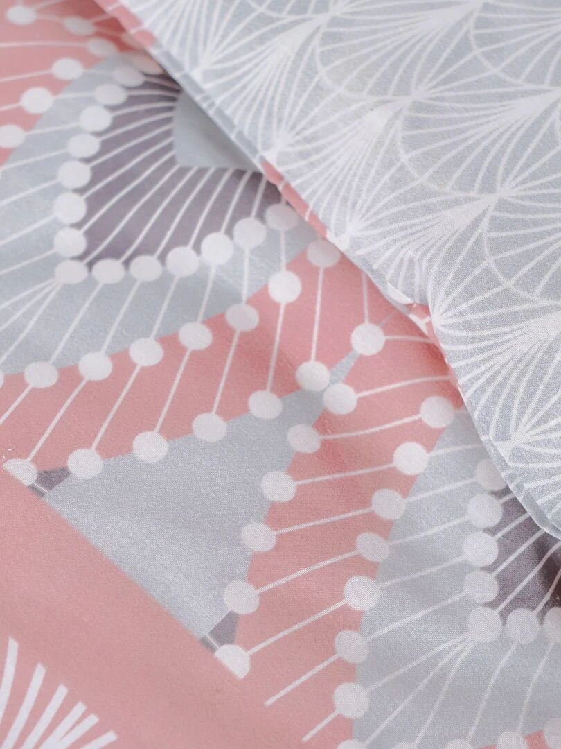 Parure de lit imprimé   2 personnes   gris/rose