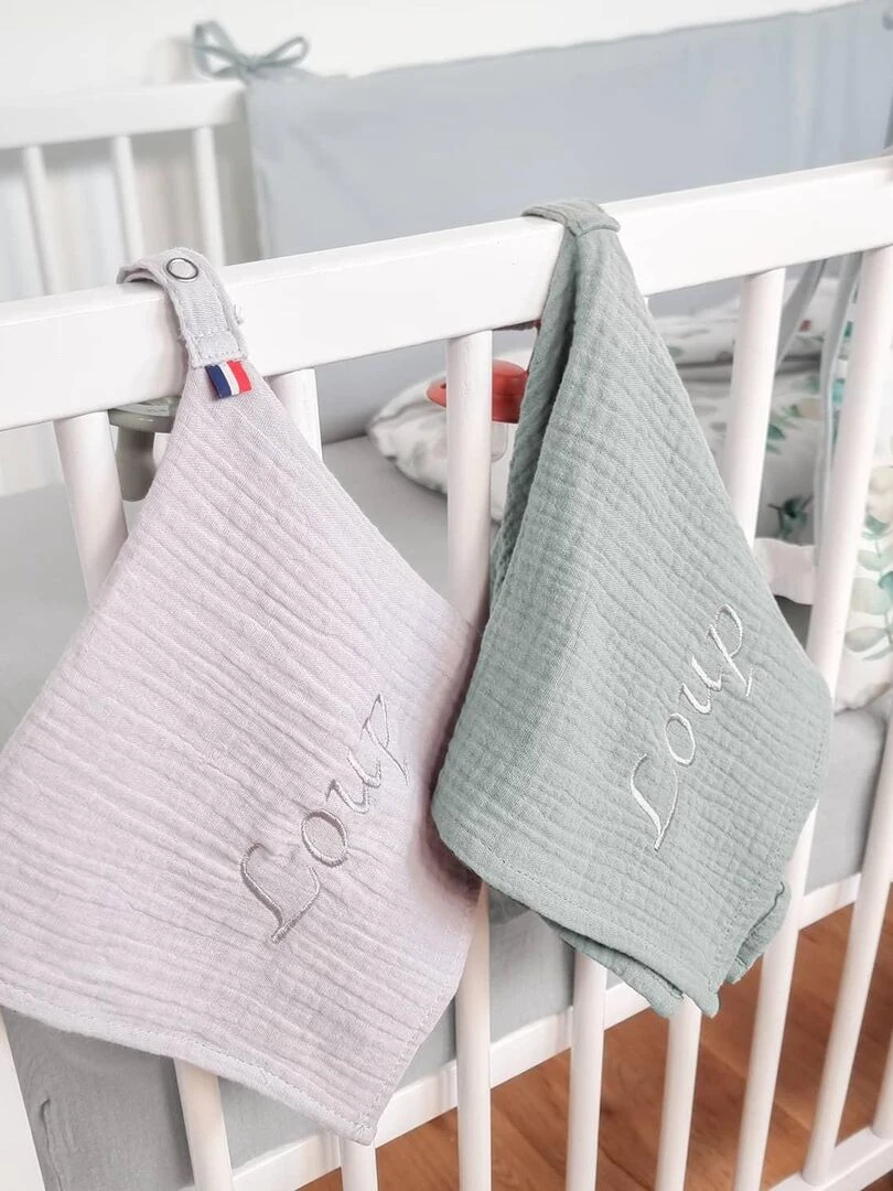 Doudou lange attache tétine en gaze de coton  Jeanne   Gris