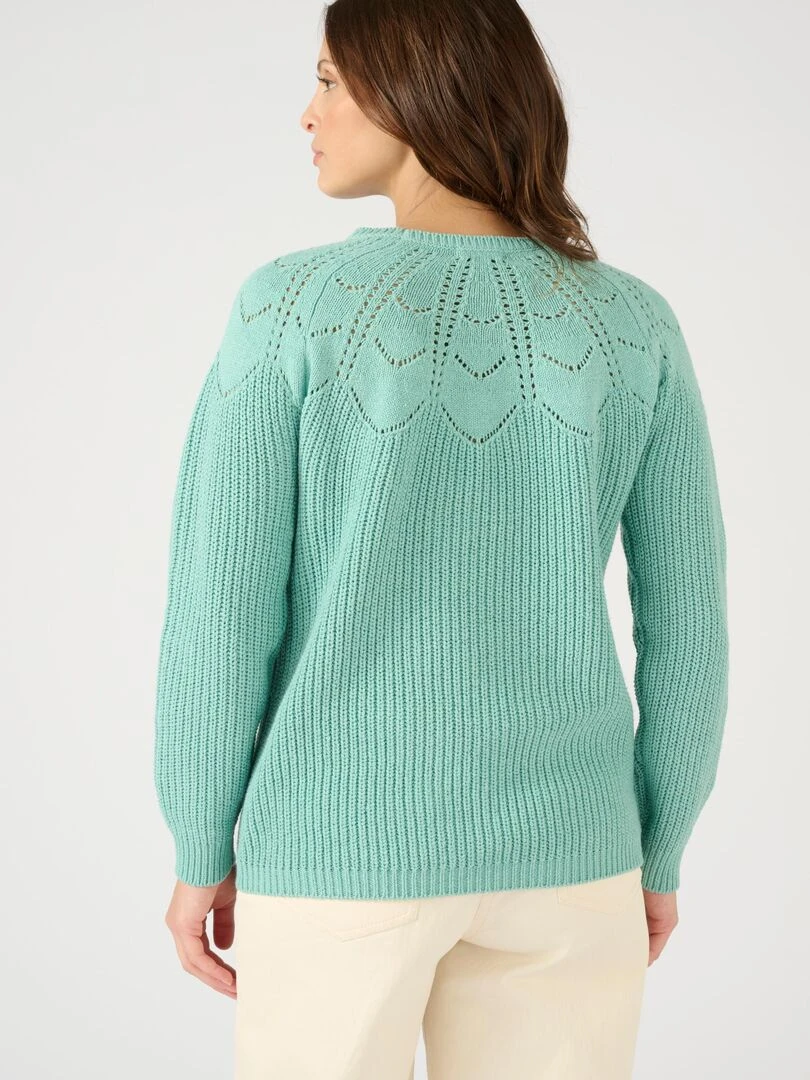 Pull détails ajourés   Damart   Vert anis