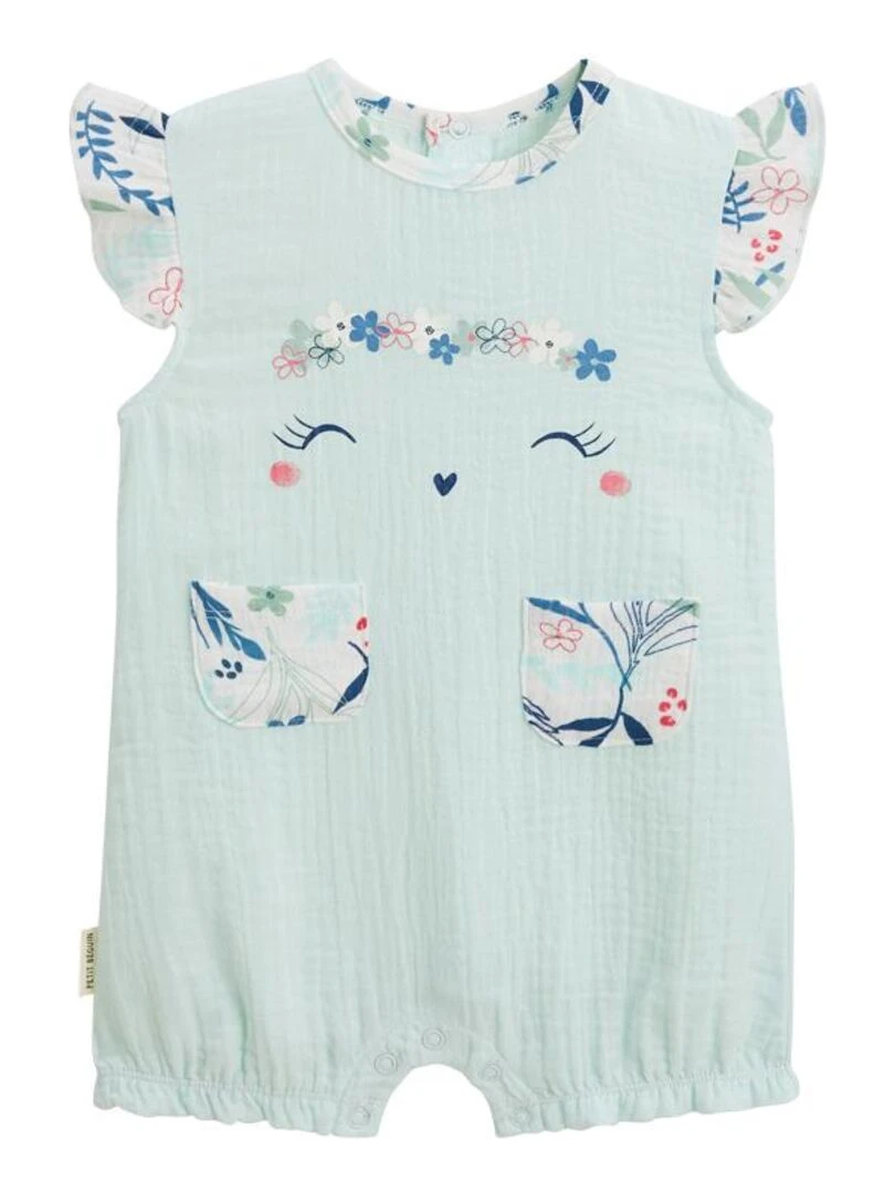 Barboteuse bébé en gaze de coton azur Dahlia Bleu