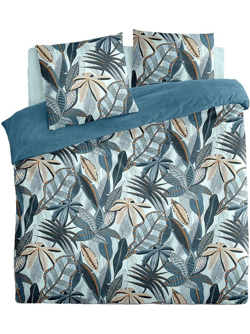 Housse de couette 260x240 Nikau bleu + 2 taies 100% coton 57 fils Bleu