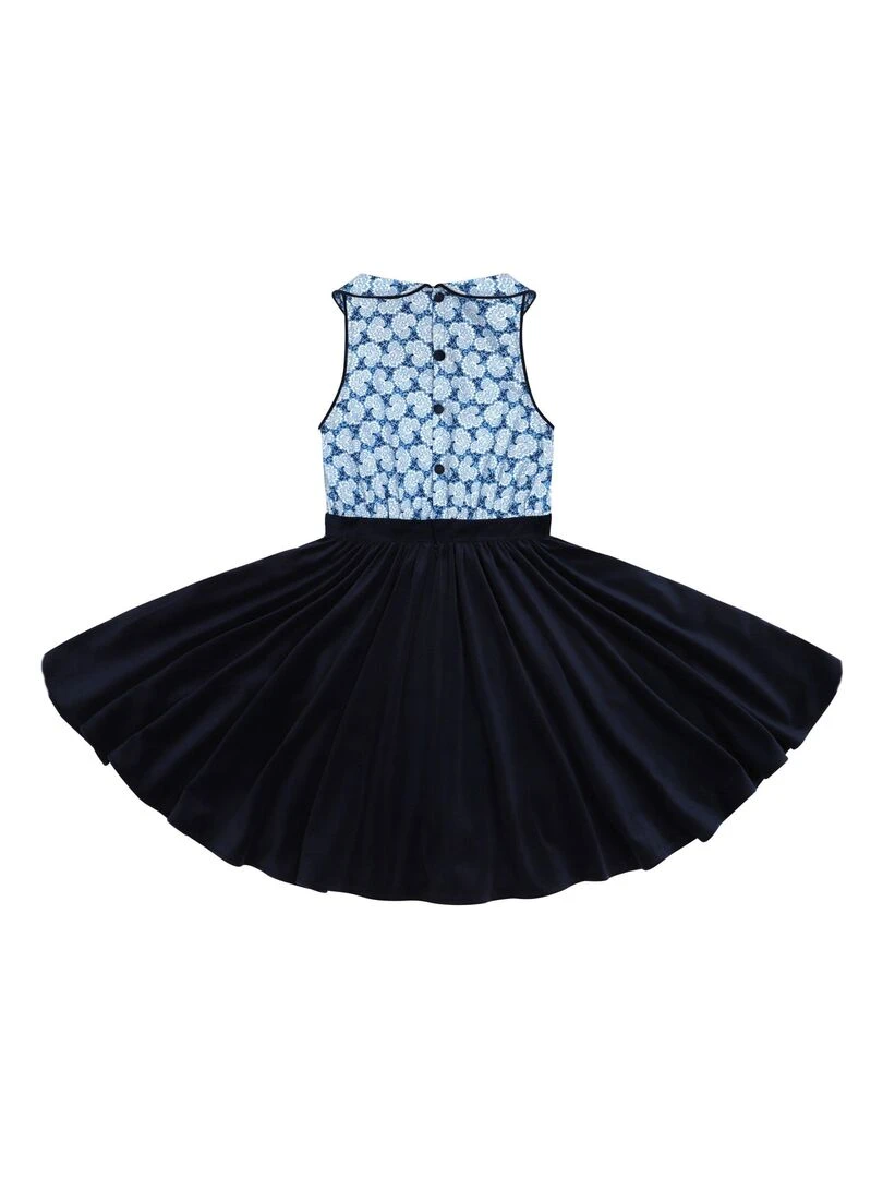 Robe Qui Tourne Fille   Marine Fleurie Liberty   HEPBURN   'LA FAUTE A VOLTAIRE'   Bleu marine