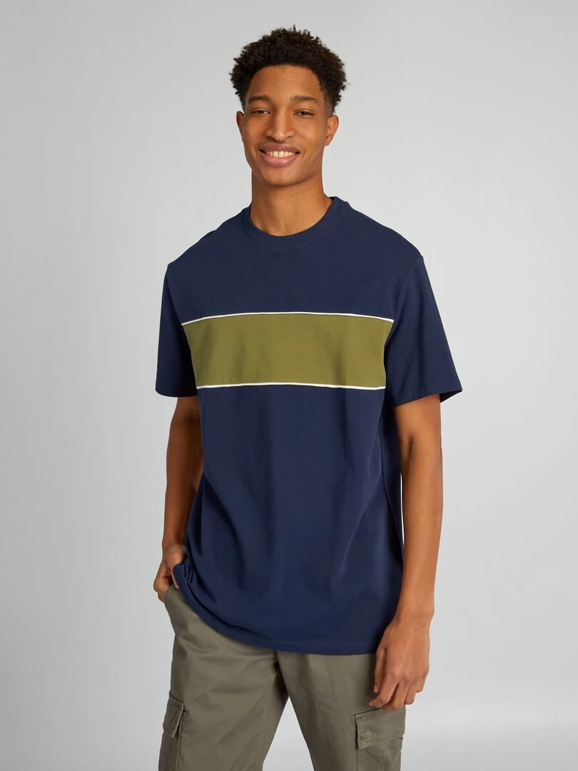T shirt en piqué de coton + d'1m90 Bleu marine / vert