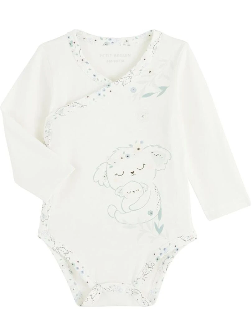 Lot de 2 bodies bébé manches longues ouverture croisée Mini Koala Ecru