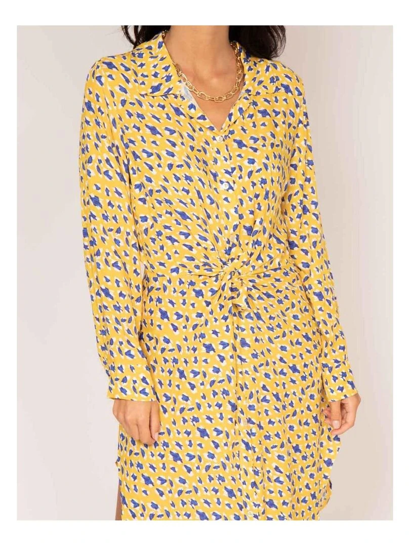 Robe chemise longue motifs IGIRL   Jaune