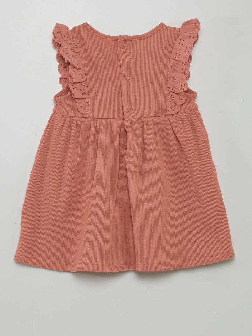 Robe en maille côtelée avec volants Rose