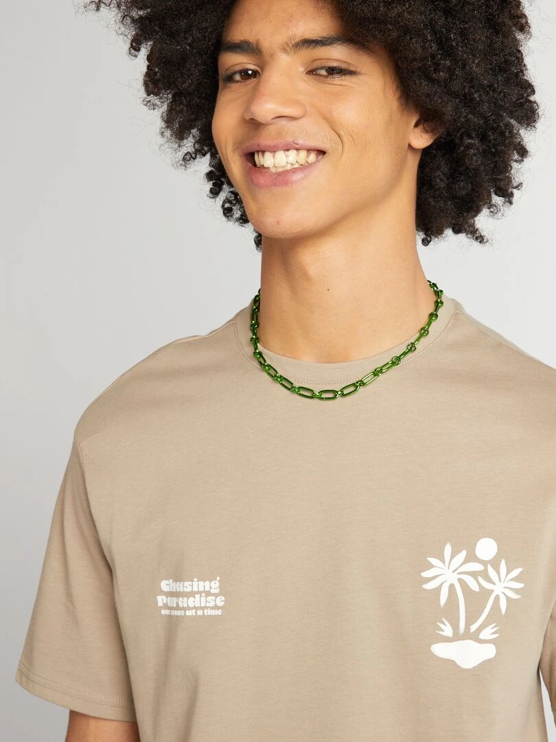 T shirt en jersey à col rond Taupe