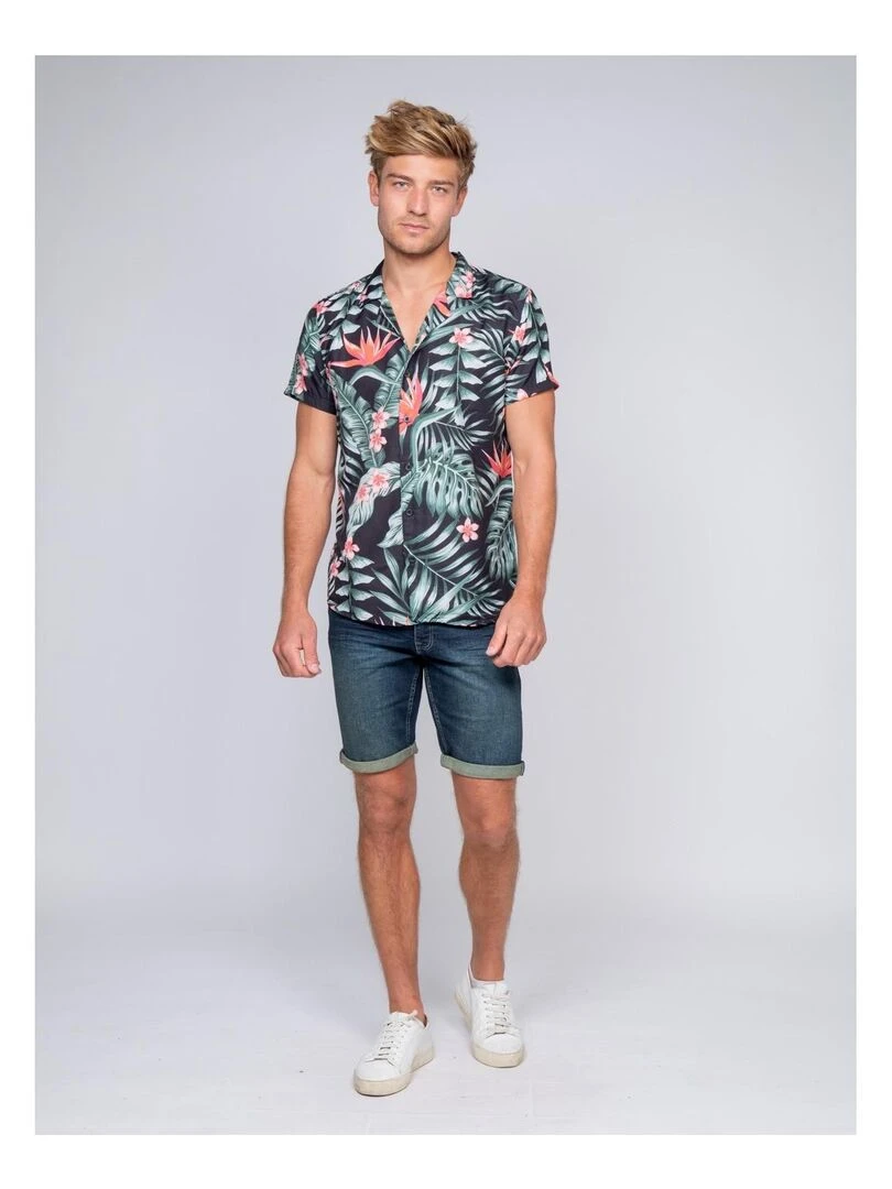 Chemise manches courtes fluide motifs DURLY   Noir