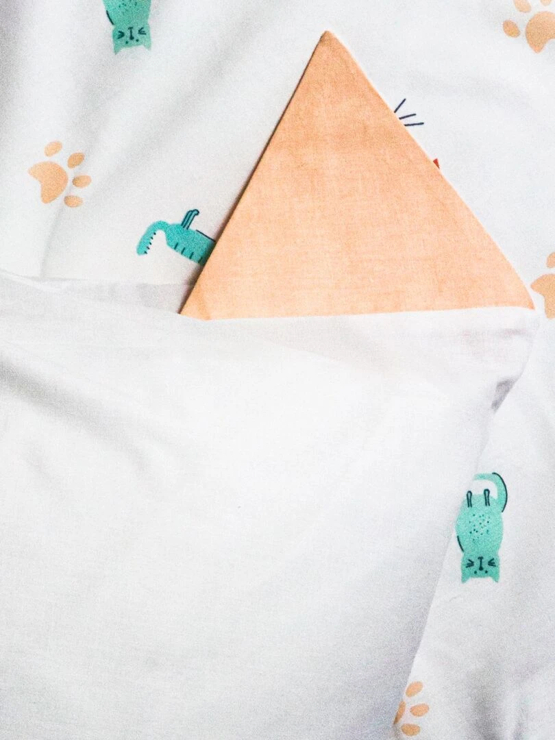 Parure de lit imprimée 100% coton MIAOU Blanc