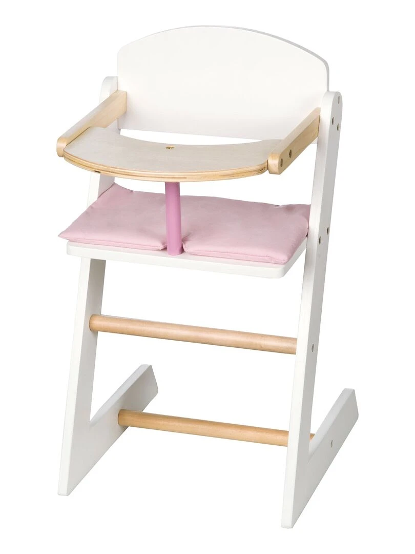 ROBA Chaise haute pour Poupée "Scarlett" en bois + Coussin Rose + Plateau Repas   Blanc/Naturel   N/A