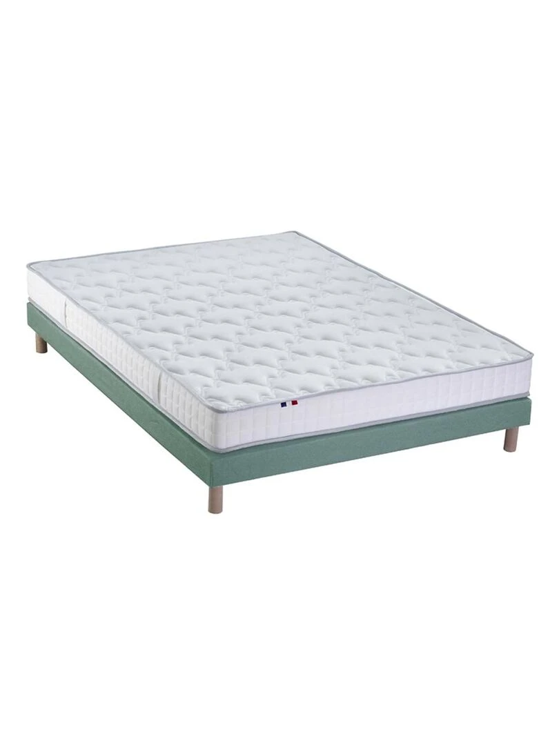 Ensemble Matelas 100% latex 3 zones PURE + Sommier Fabriqué en France Sommier Vert celadon Blanc Vert
