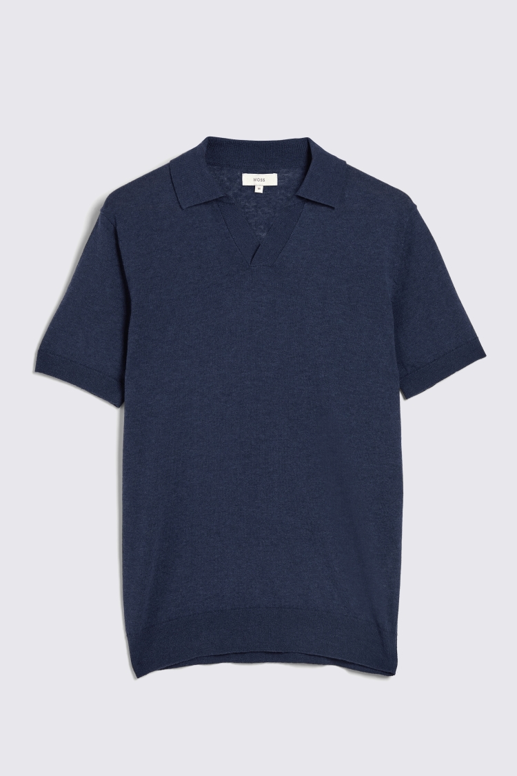 Linen Blend Ink Blue Skipper Polo   Buy Online at Moss